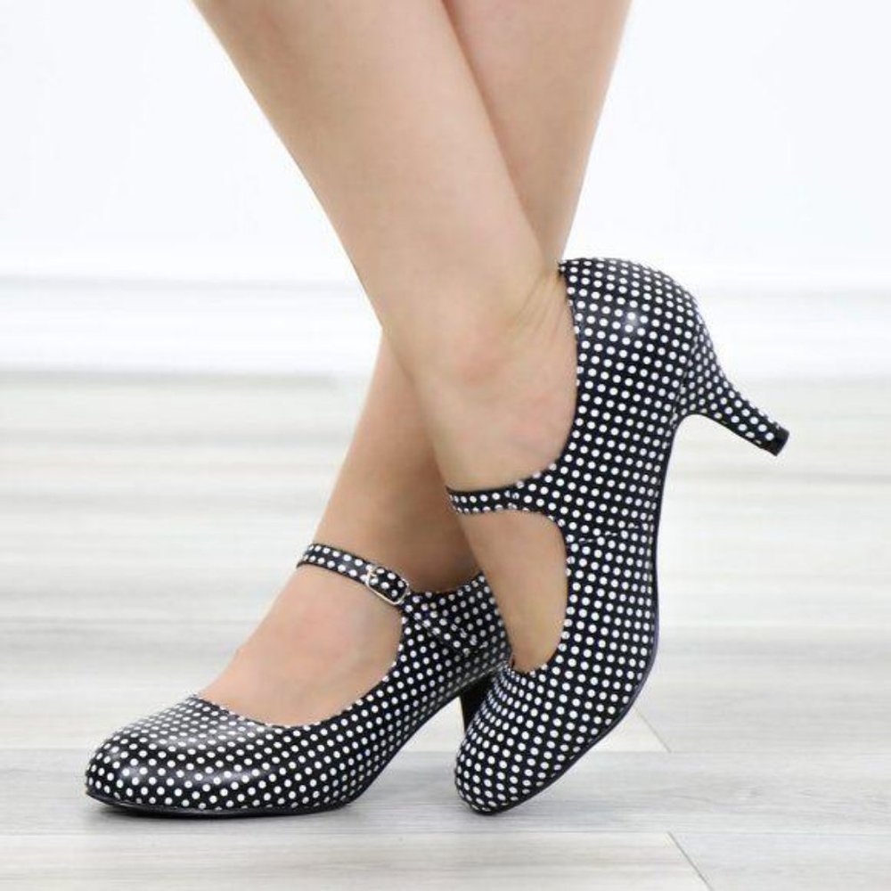 Rockabilly Black White Polka Dots Vintage pumps - Picture 6 of 12